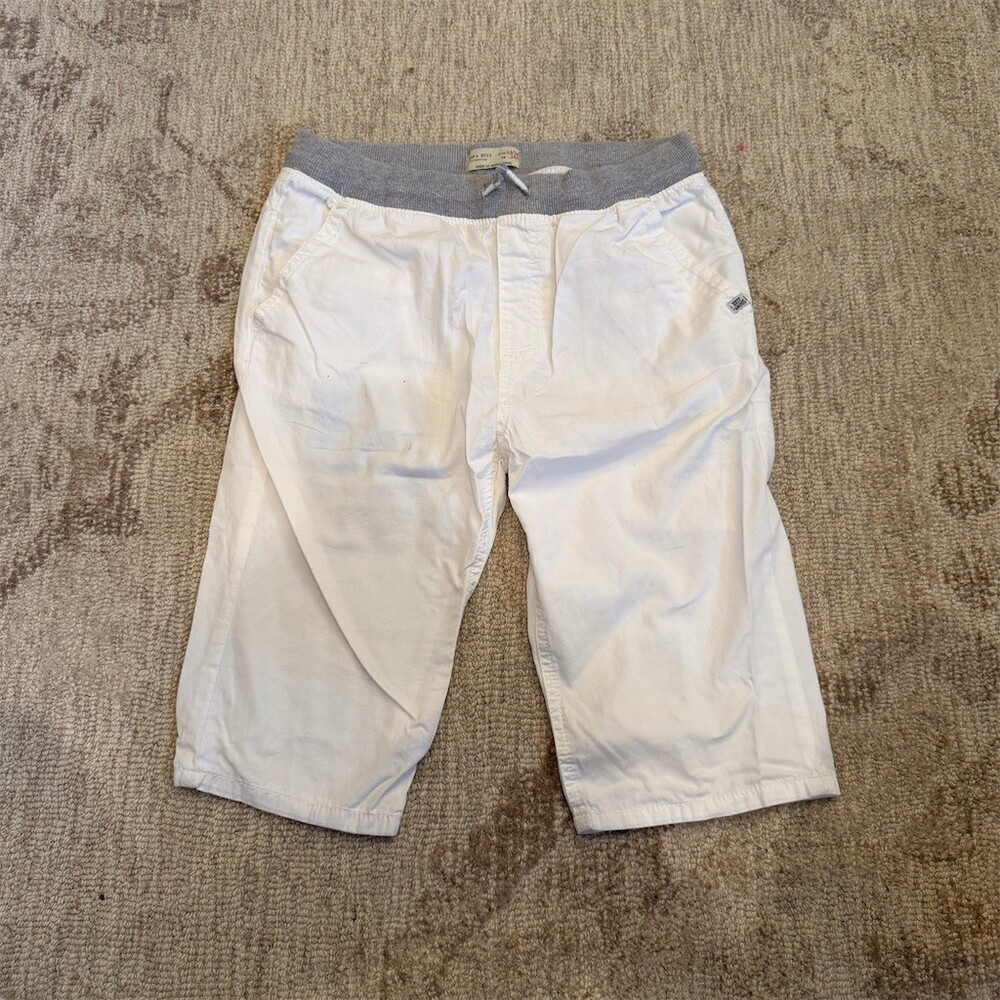 ZARA Boys Pants Size 13/14 White Capri Cropped Drawstring Waist Pockets